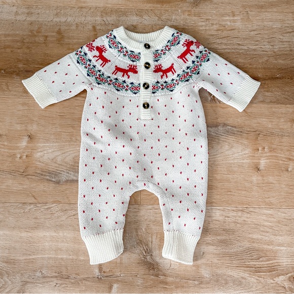 Hanna Andersson Other - Hanna Anderson | Fair Isle Christmas Knit Romper, 0-3 months
